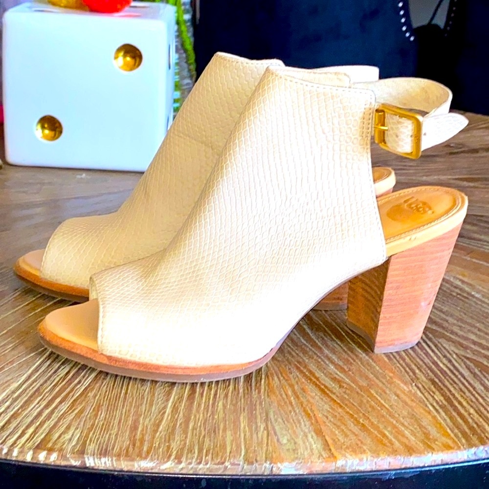 UGG Cream Heeled Booties with Peep-Toe